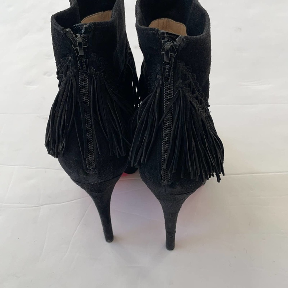 Christian Louboutin Black Suede leather Ron Fringe ankle booties 39 - Picture 5 of 10